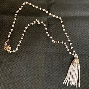 Faceted glass bead chain with beaded tassel